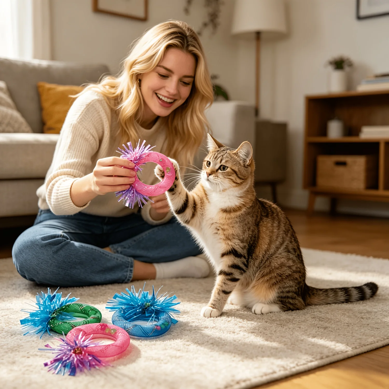Random Color Cat Toys - Soft Mesh Tube Self-Play Donut for Cats,Boredom Relief Chew and Tease Cat Toy - Suitable for All Cats
