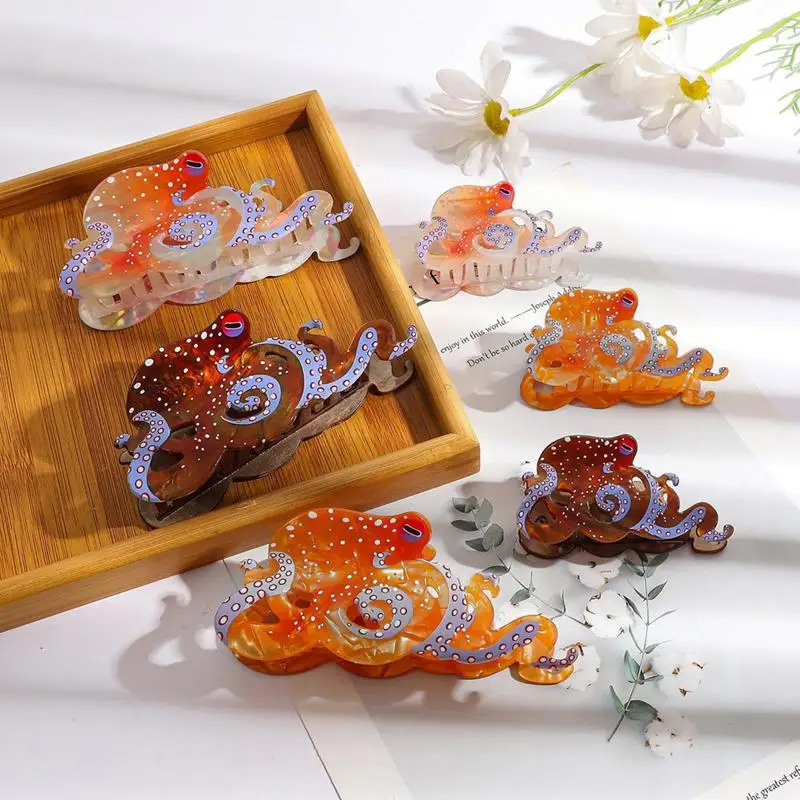 【IIOO】1Pcs Fun Marine Animal Hair Clip Creative Design Grab Clip Personalized Woven Hair Grab New Octopus Shark Clip view 2