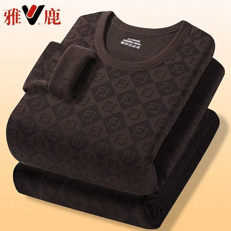 남성용 보온 내의 세트 가을 겨울 라운드넥 양면 열벨벳 방한 롱존스 이너웨어