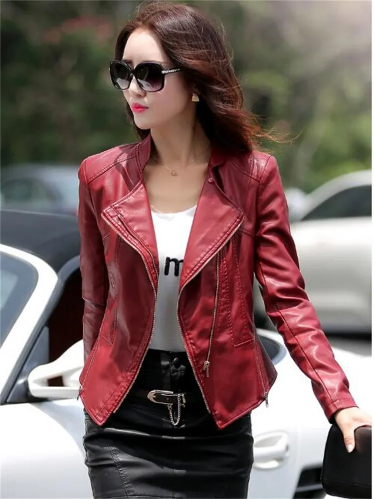 ZXRYXGS 2023 Premium Pu Temperament Trend Leather Jackets Motorcycle  Leather Coat Slim Fit Lapel Collar Women\'s Clothing