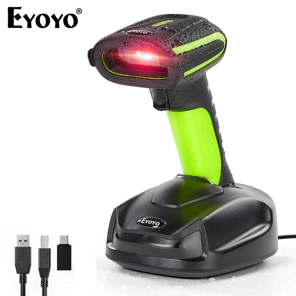 Eyoyo EY-037 Industrial Barcode Scanner With Wireless Charging Stand,Military Anti-Drop&IP65 Waterproof Bluetooth QR Code Reader