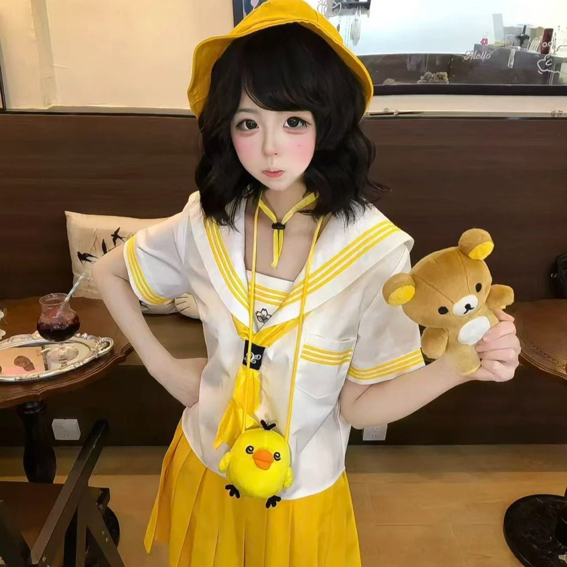 2026 Summer Short-Sleeve JK Uniform Basic Style Yellow Sailor Suit Pleated Skirt Plus Size XS-4XL School Uniform