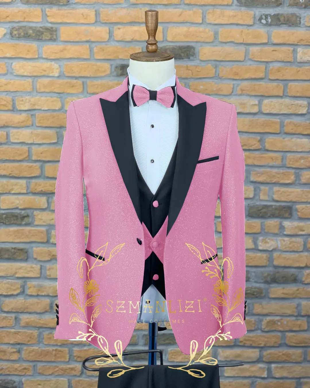 2023 Gold Shinny Wedding Suits For Men Peaked Lapel Jacket+Vest+Pants 3 Pieces Formal Male Prom Dress Tuxedo Groom Wear Blazer