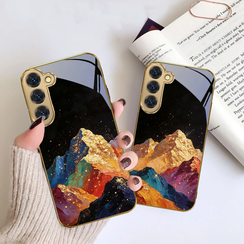 

Starry Sky Golden Mountain For Samsung Galaxy S26 S20 FE S21 S22 S23 Plus S24 Ultra S25 Ultra S21 S25 22 Golden glass phone case
