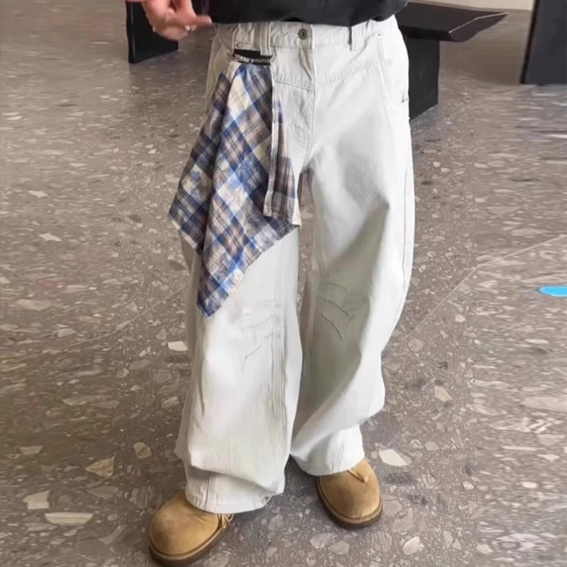 

White Square Scarf Detachable Scimitar Jeans Men's American Retro Zipper Man Jackets Japanese 2000s Y2k Clothes Chrome Darts Top