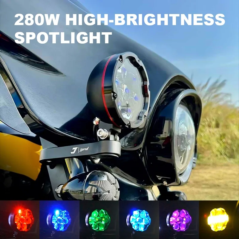 For 280W LED Spotlight Kit W/ 6-Color Smart Strobe & 7 Lens for HD Street Glide/Electra Glide-Inc. Bracket & CAN Wiring