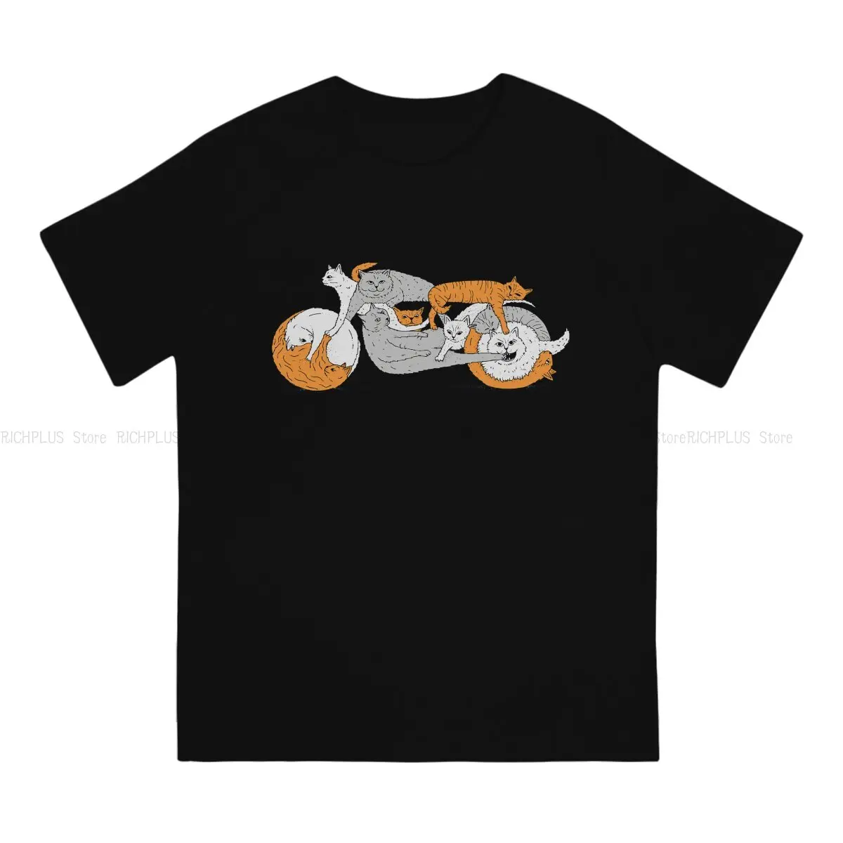 Funny Biker Cat Cafe Racer Kitten TShirt For Men Enduro Cross Motorcycle Racing Clothing Novelty Polyester T Shirt Homme