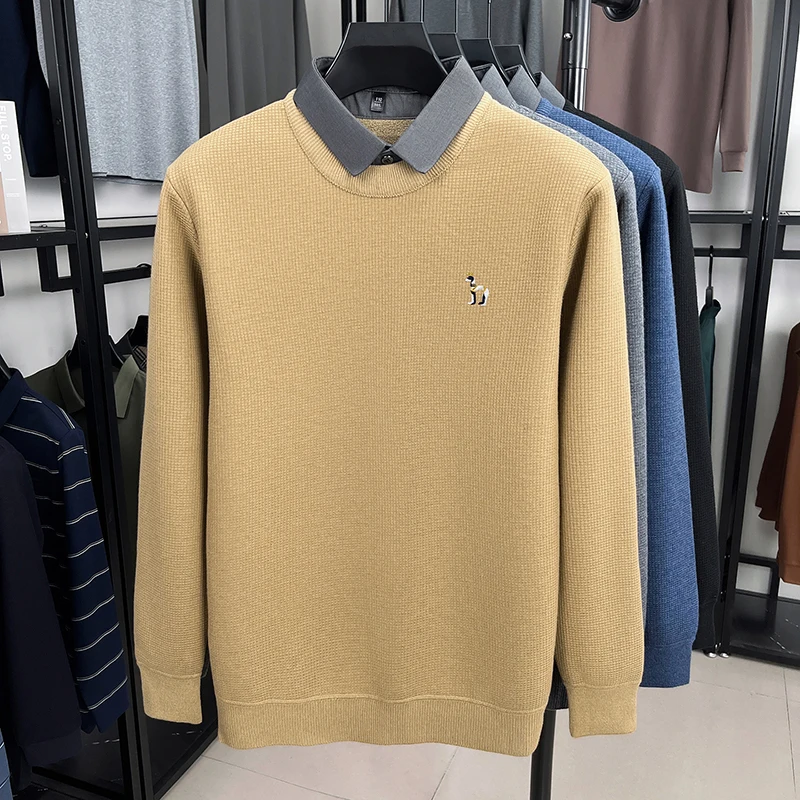 Luxe wollen nep tweedelige trui high-end merk prachtig borduurwerk comfort textuur casual trui trend revers herenkleding