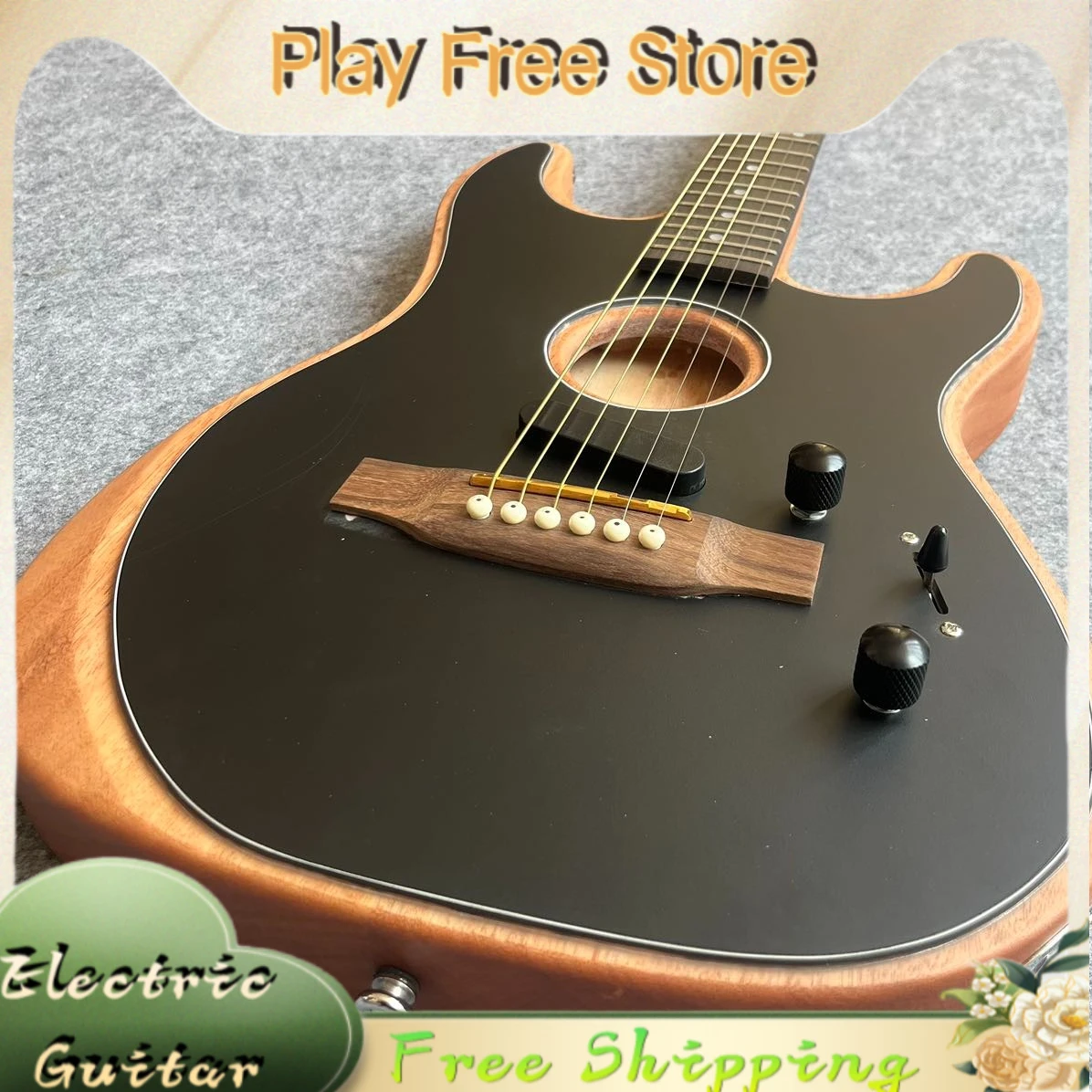 Black ST Outer Wooden Solid Wood Edging Mixed Acoustic Electric Guitar Sound Hole Design S Pickup Free Shipping