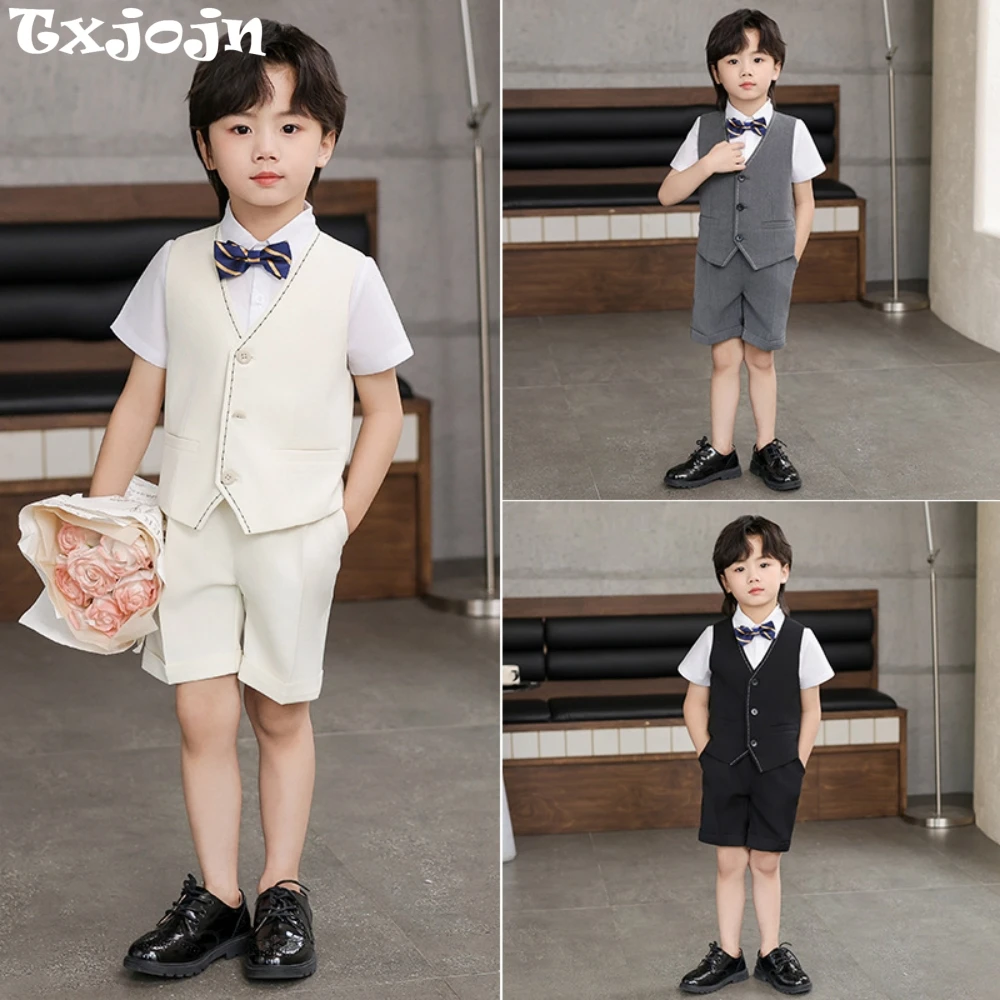 

Txjojn Formal Elegant Boys Suits 2 Pieces Vest Short Pants With Bow-tie School Choir Performance,Fast Ship Comfortable Suit Set