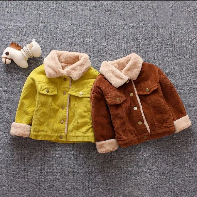 2025 Ragazzi Ragazze Cappotto caldo Autunno Inverno Colore puro Capispalla Risvolto Top Comodo Moda Abbigliamento per bambini 2-5 anni