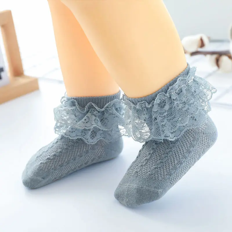 Lot de 3 paires de chaussettes respirantes en coton et dentelle pour petite fille, accessoire de princesse en maille à volants pour enfant en bas âge