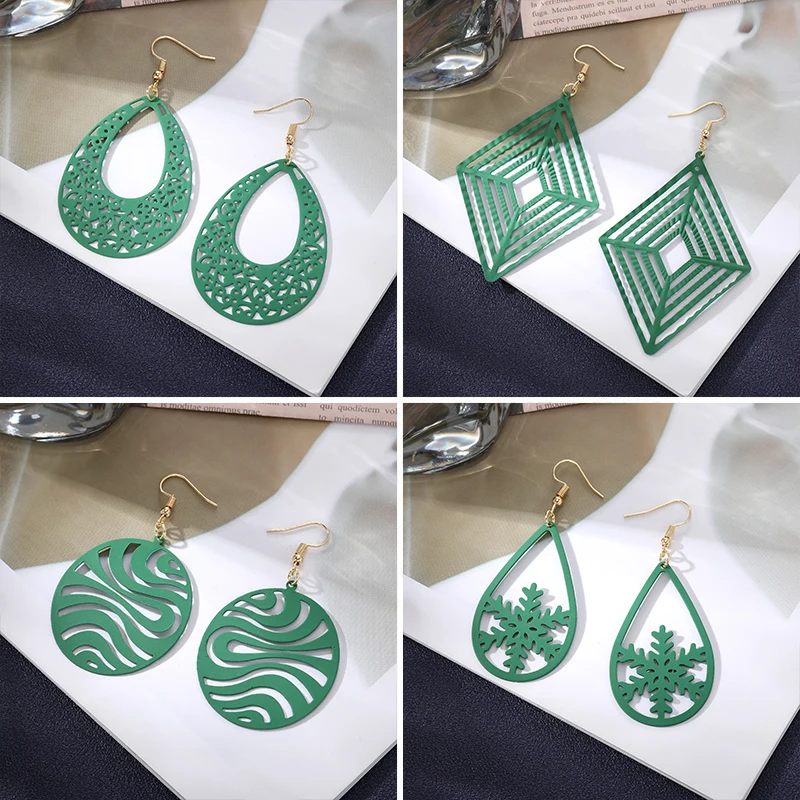 New Hollow out Bohemian Fashion Earrings Popular Simple Metal Green Spray Earrings Retro Ethnic Style Earrings Wholesale