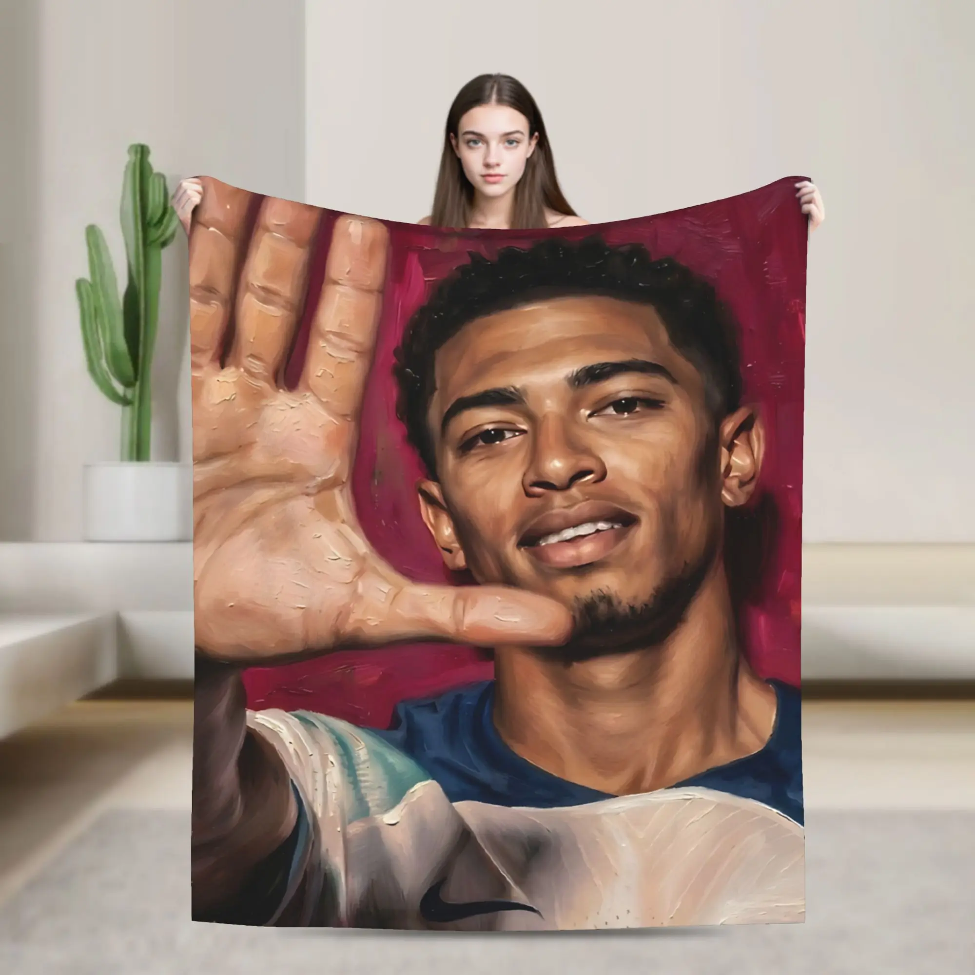 Jude Bellingham Oil Painting Flannel Blanket  Soft Warm Throw Blanket for Couch Chair Travel Office Bedspread Sofa Bed Cover