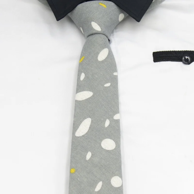 

Grey Tie men's Fashion College Korean irregular white dot design flax 6cm hand style hard narrow necktie man wed gift ties