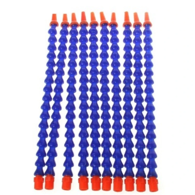 10 Pcs Round Nozzle 1/4PT Flexible Oil Coolant Pipe Hose Blue Orange