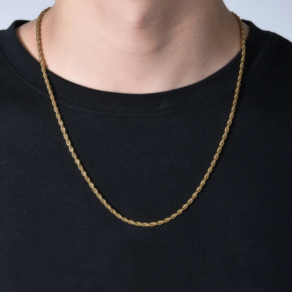 Twist Hip Hop Stainless Steel Long Chain Necklace Men Jewelry Wholesale,Brand Hippie Gold Color Male Necklace Chain Jewelry Gift