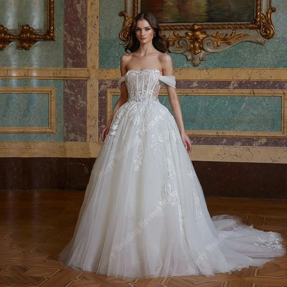 

Off The Shoulder Wedding Dresses For Women Elegant Backless Bridal Gowns Mopping Length Banquet Vestidos Novias Boda Customized