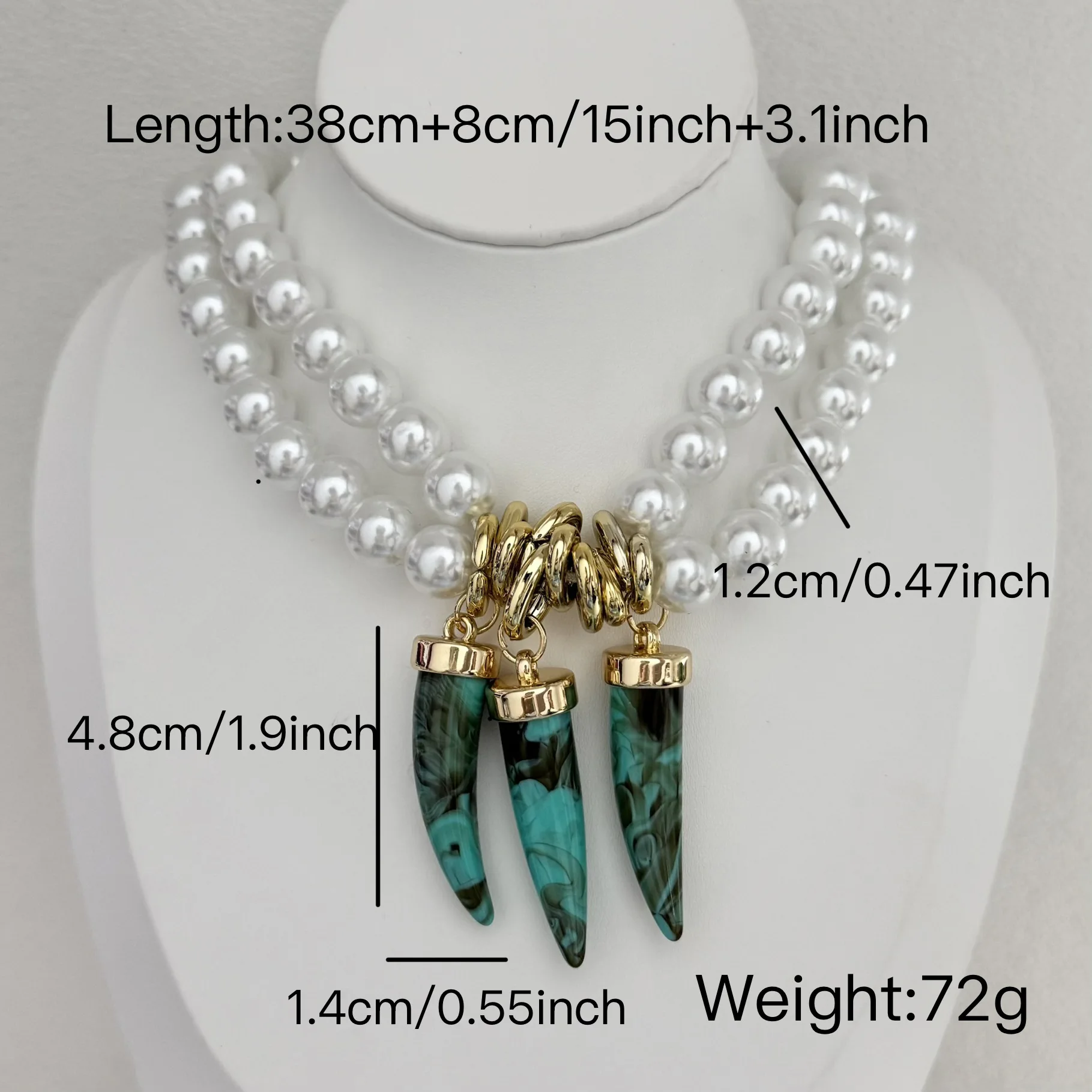 Vintage Statement Multi-layer Pearl Necklace for Women, Turquoise Fang Tooth Pendant Clavicle Chain, Unique Fashion Jewelry Acce
