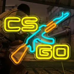 CS Game Gun Neon Sign for Game Room Bedroom Bar Man Cave Wall Decor USB Dimmable Game Neon Lights Birthday Christmas Gifts