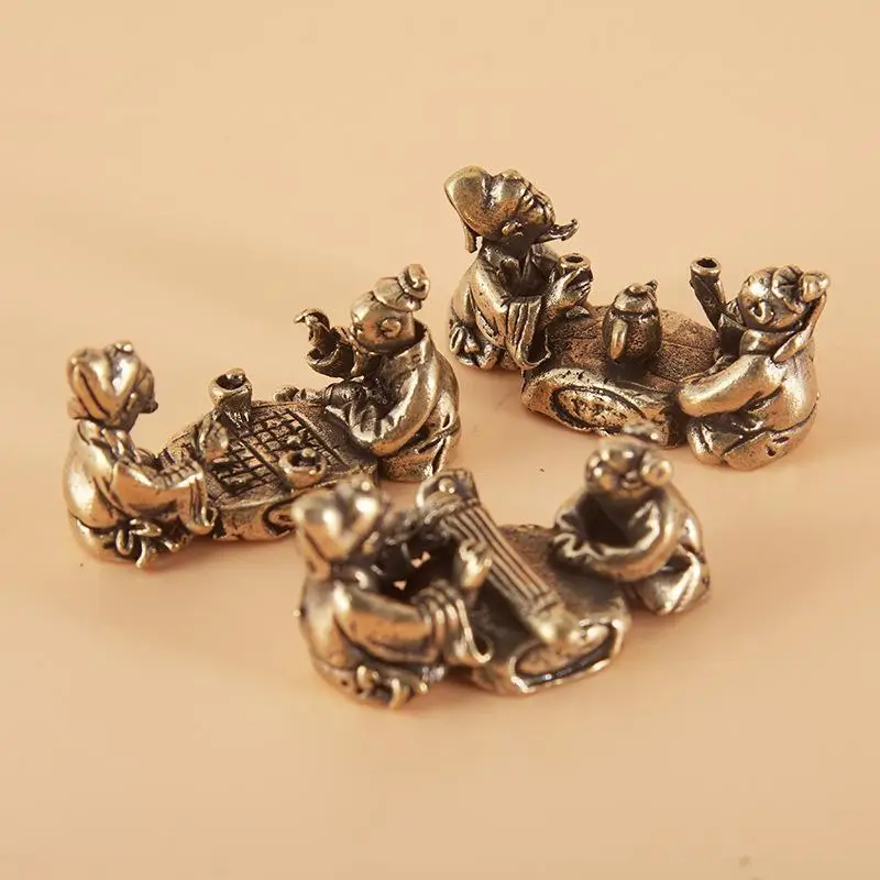 Tea Ceremony, Qigong, Chess, Calligraphy and Painting Bronze Sculpture Elderly Playing Chess Small