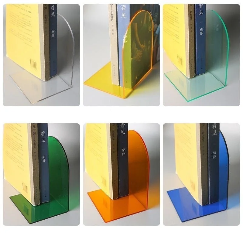 Acrylic Bookends, Non-Skid Book End, Clear Bookends for School Library and Desktop Organizer, Acrylic Book Ends for Book Shelves