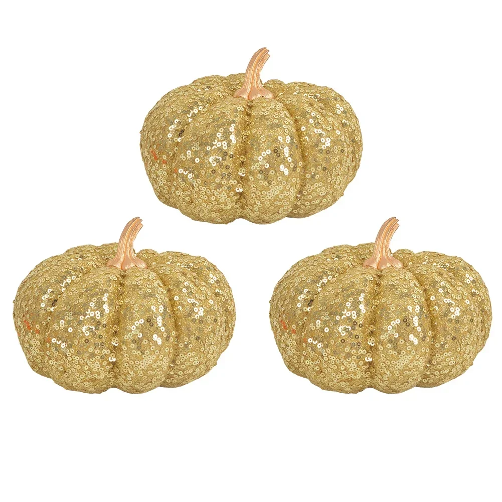 Sparkling pumpkin decoration ornament foam set 3 pieces 12 to 17 centimeters for autumn holiday seasonal decoration