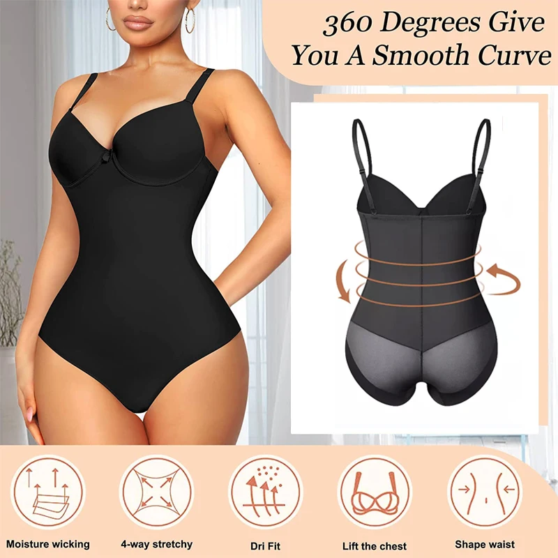 Shapewear Bodysuit for Women Slimming Body Shaper Waist Trainer Sexy V Neck Underwire Bra Jumpsuit Tummy Control Smooth Bodywear