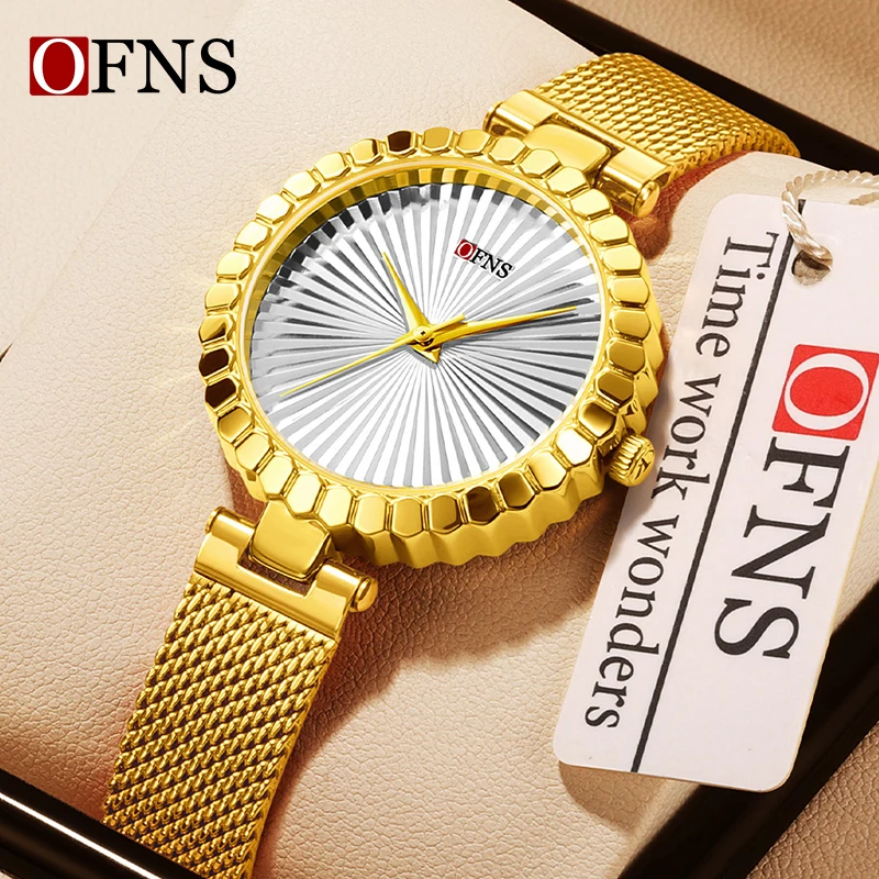 

OFNS2026 Новые модные женские кварцевые часы с креативным циферблатом в форме веера, ретро-дизайн, водонепроницаемость 3ATM, элегантные, для бизнеса и отдыха