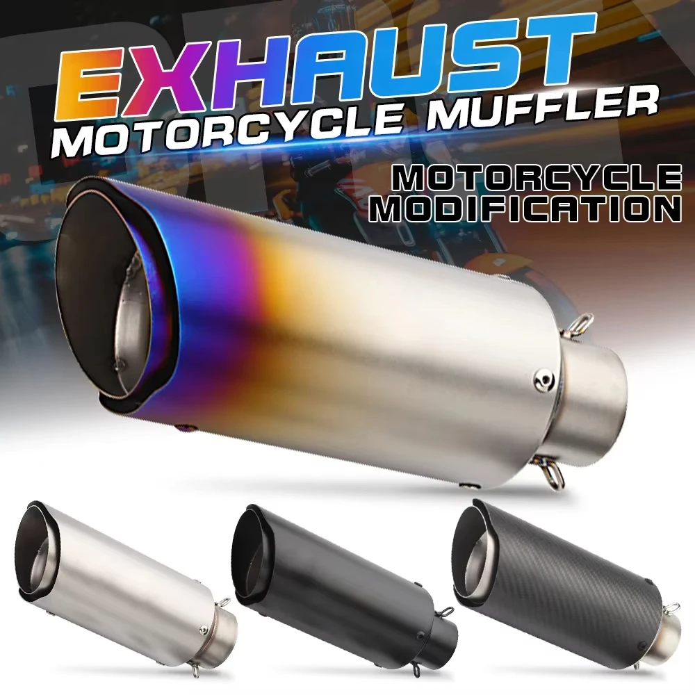 Motorcycle Exhaust Pipe with Free Logo Sticker Slip-on Muffler Escape Moto for Yamaha FZ6 R3 Ninja 400 CBR650R GSXR 600 Duke 125