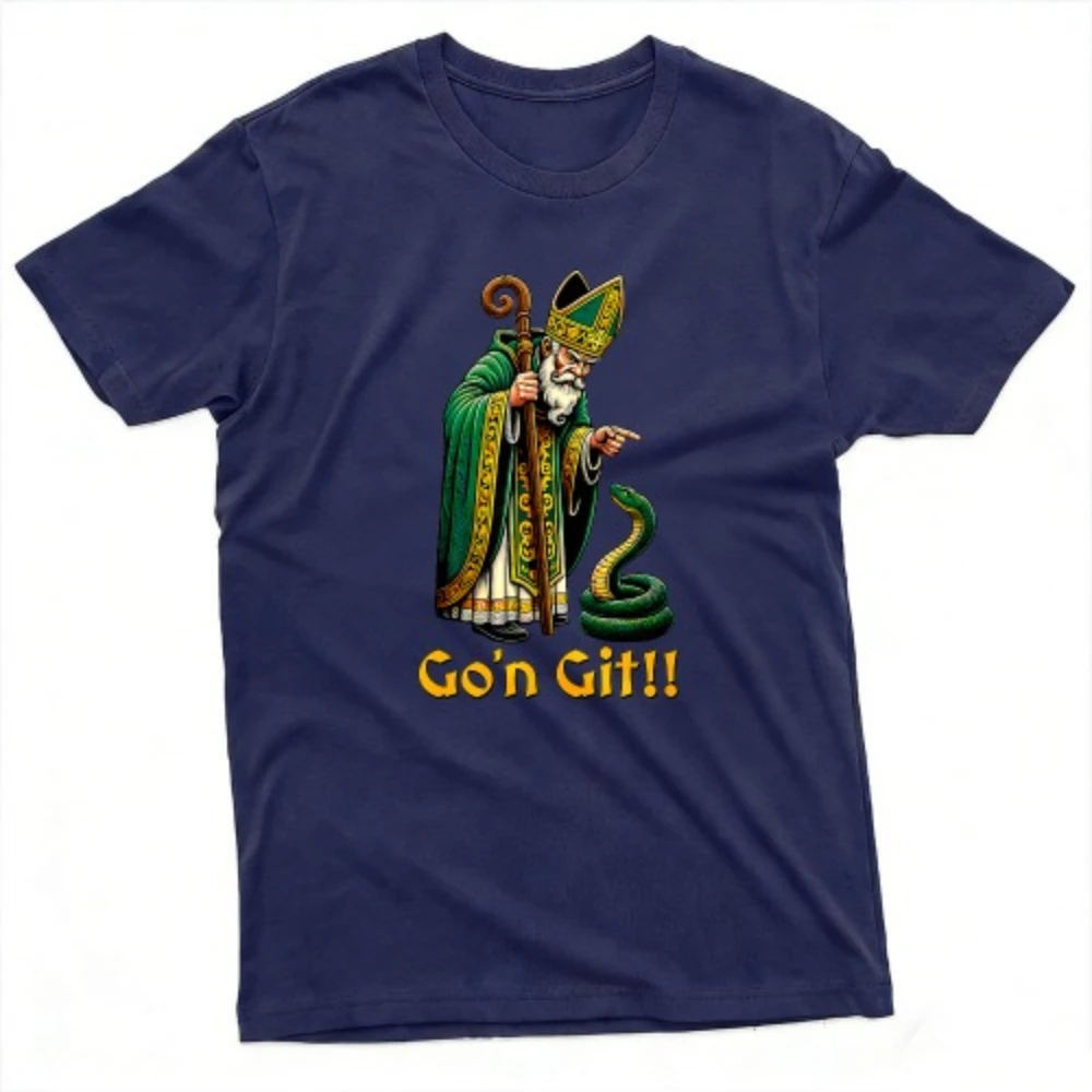 Saint Patrick with Snake T-Shirt St Patricks Day Shirt Classic Pattern Printing Clothing Men Daily Life Casual Cotton Streetwear