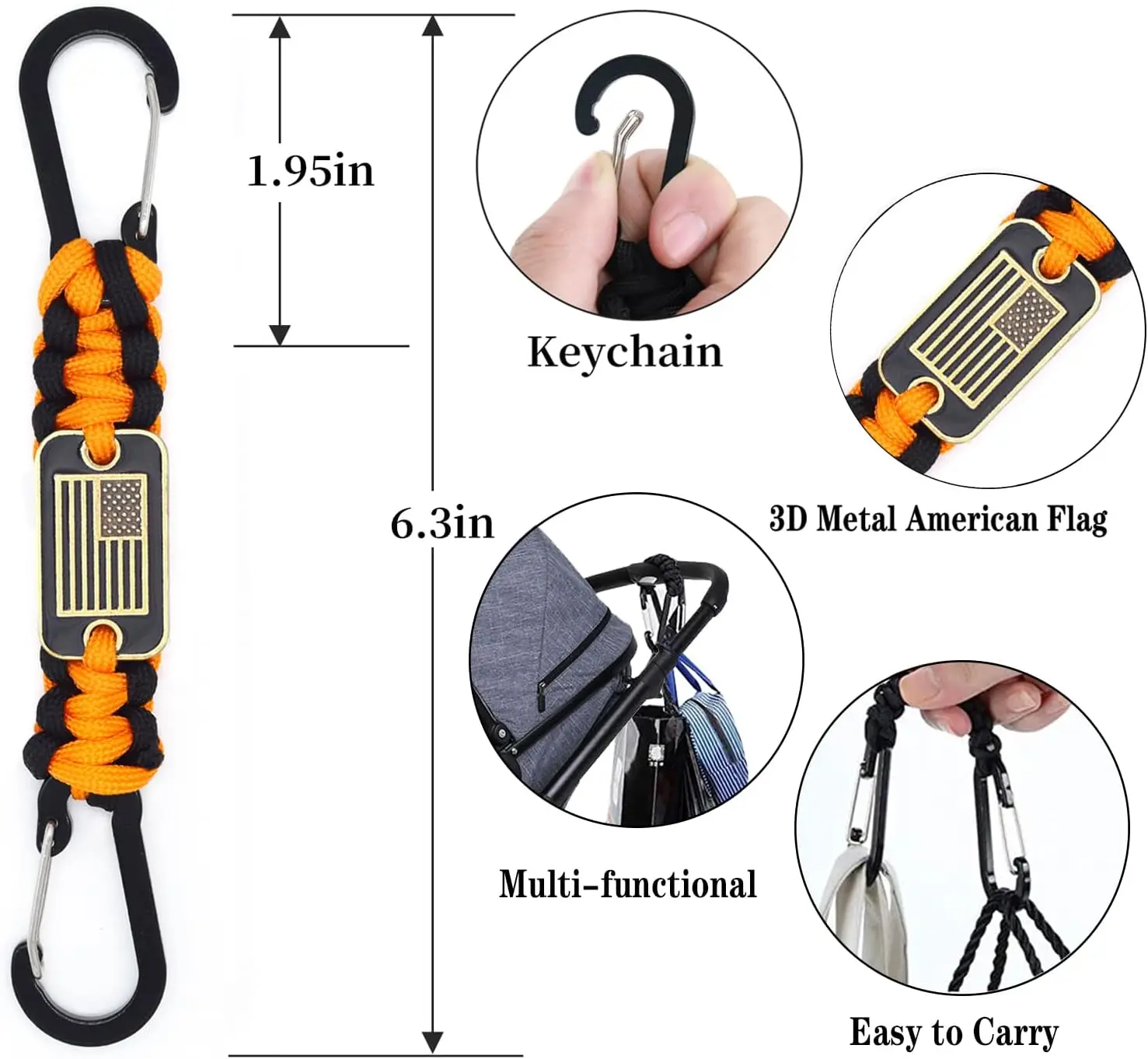 2 Pcs Heavy Duty Paracord Lanyard Necklace 550 Braided Keychain with USA Flag Parachute Rope for Outdoor Camping Hiking Keys