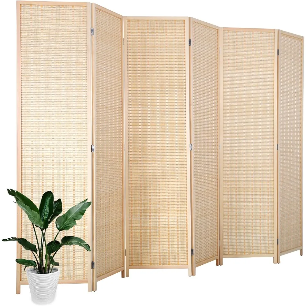 

6FT Room Divider 6 Panel, 72 Inch Wall Divider Wood Screen Privacy Screen Seperating Dividers Handwork Bamboo Folding Portable