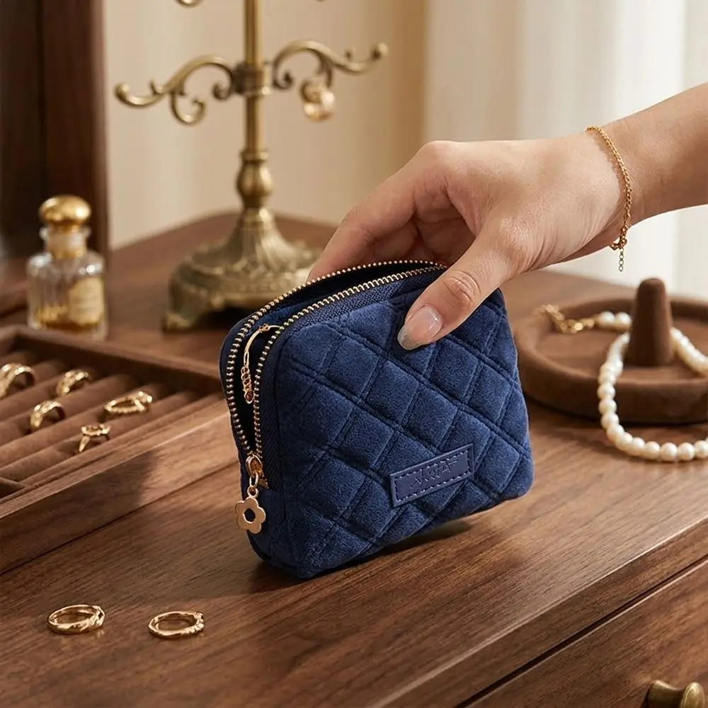 Velvet Jewelry Storage Bag Tassel Zipper Large Capacity Storage Pouch Diamond Pattern Little Fragrance Wind Jewelry Organizer