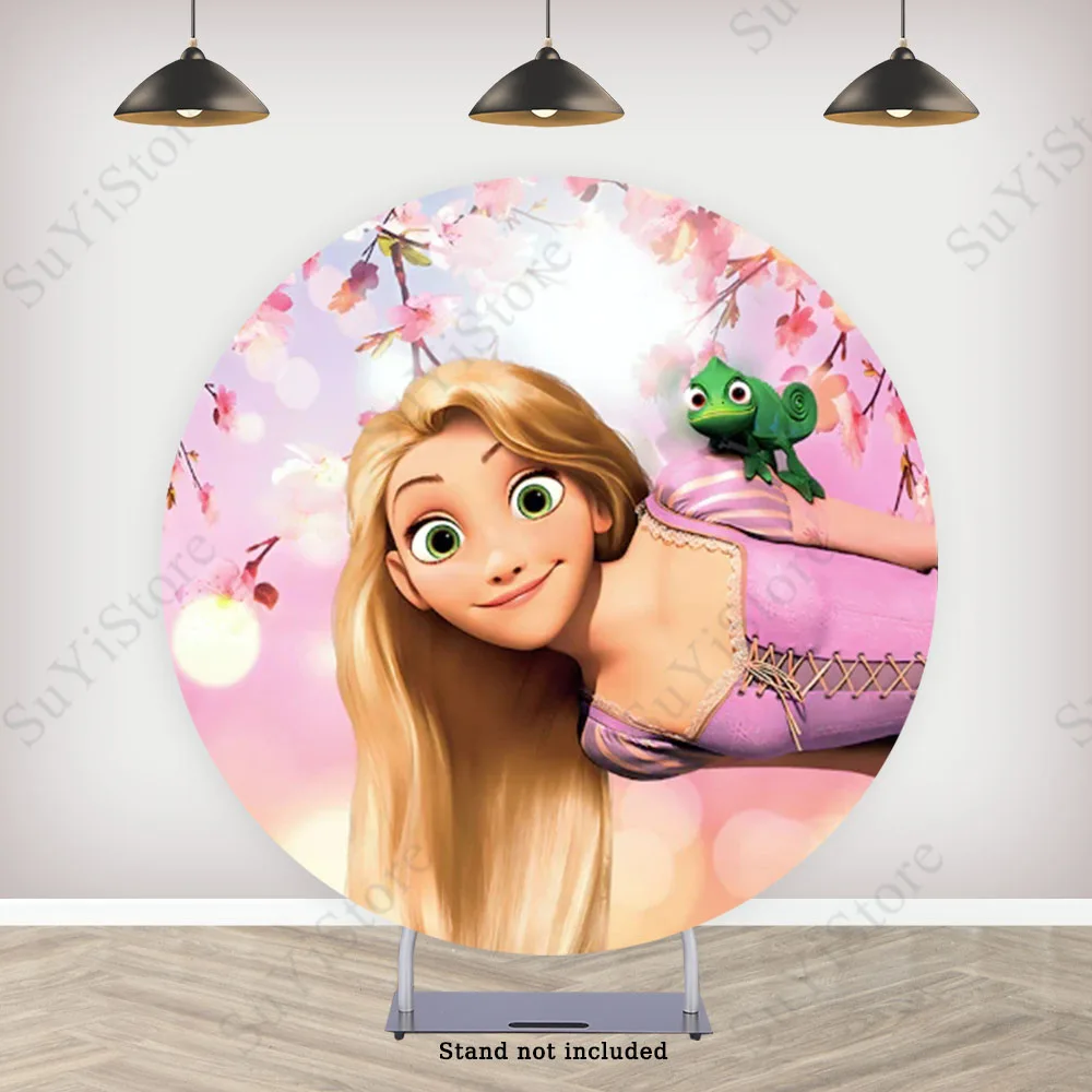 Tangled  Rapunzel Round Photo Backdrop Girls Birthday Baby Shower Disney Princess Circle Photography Background Cylinder Covers