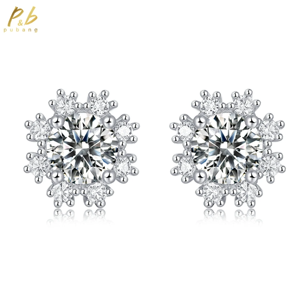 

PuBang Fine Jewelry Сверкающее настоящее серебро 925 пробы 3EX VVS1 D Цвет 5 мм GRA Муассанит Бриллианты Цветочные серьги-гвоздики