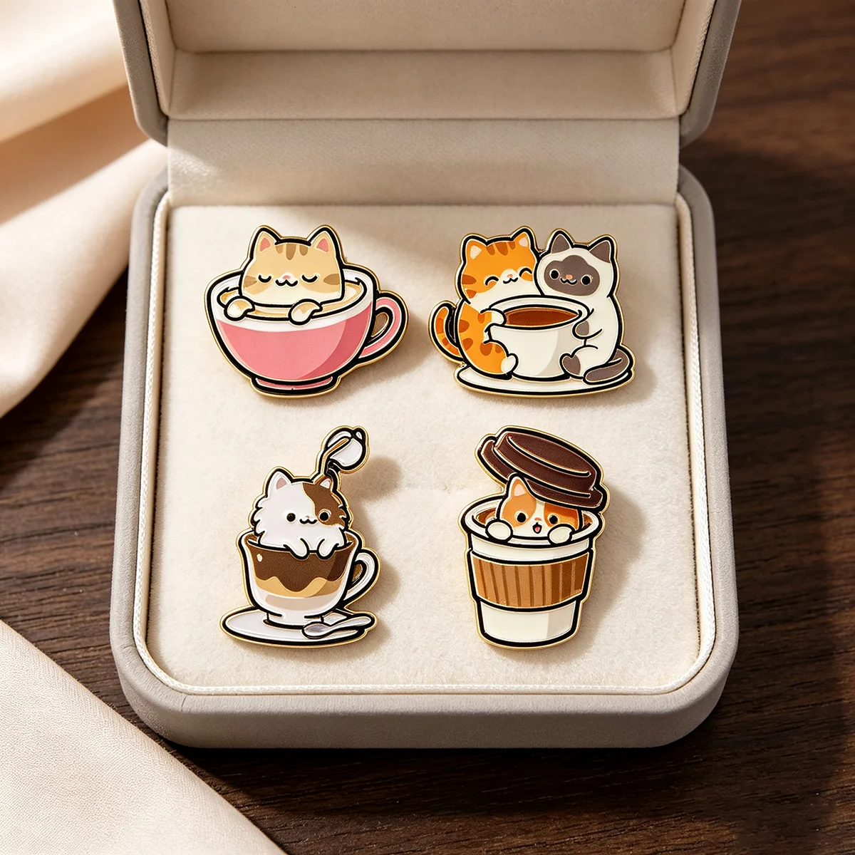 Coffee Cup Kitten Enamel Pins Cute Cartoon Chibi Cat In Mug Brooch Lapel Pin Badge on Clothing Accessories Fashion Jewelry Gift