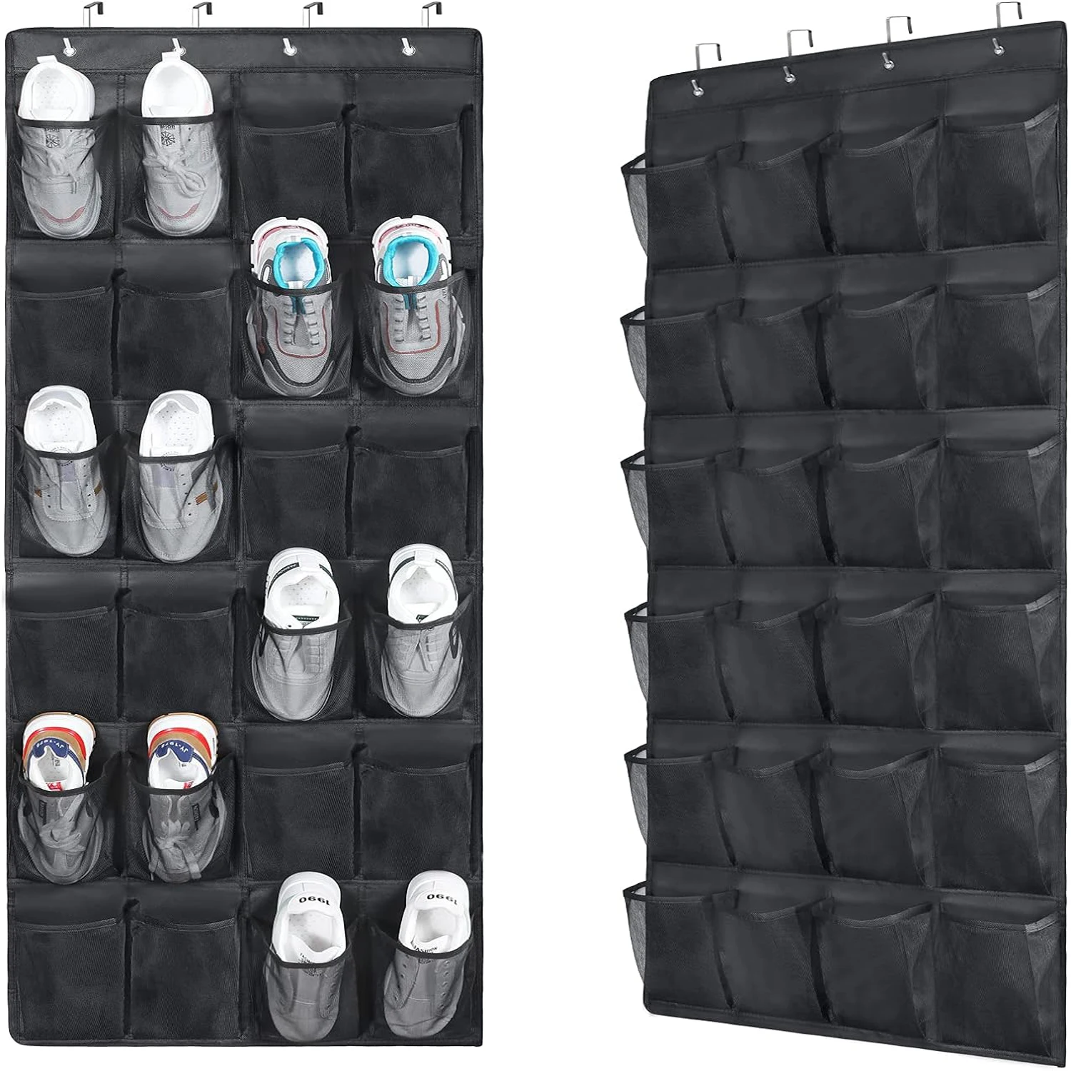 Black Over The Door Shoe Organizer 24 Large Mesh Pockets Boots Hanging Storage Shoe Rack for Closet Shoe Holder