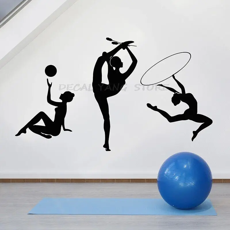 Ginnastica Silhouette decalcomania della parete Athletic Girls Sports Club ginnastica artistica Room Interior Decor vinile Window Sticker murale 1452