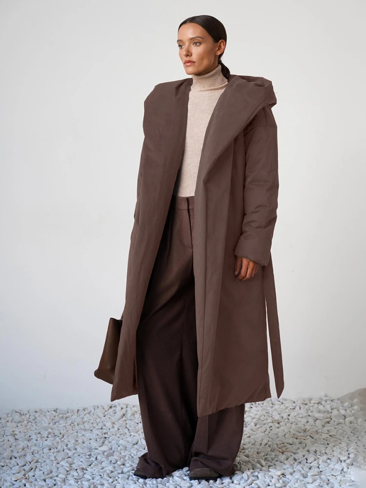 Tossy Winter Long-Length Hooded Cotton Jacket Female Loose Warm Long Sleeve Solid  Pocket Luxury Coat 2025 Female Jackets Coat
