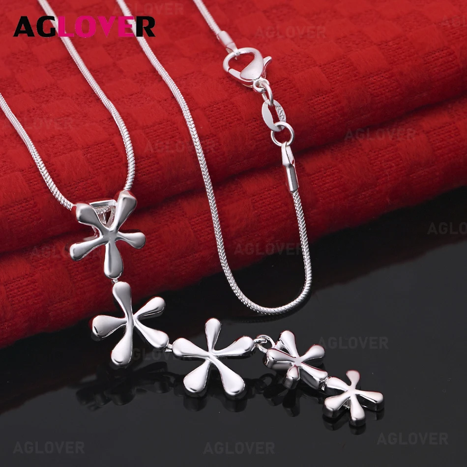 

AGLOVER 925 Sterling Silver Five Flower Long Pendant Necklace Women's Retro Personality Accessories Party Jewelry