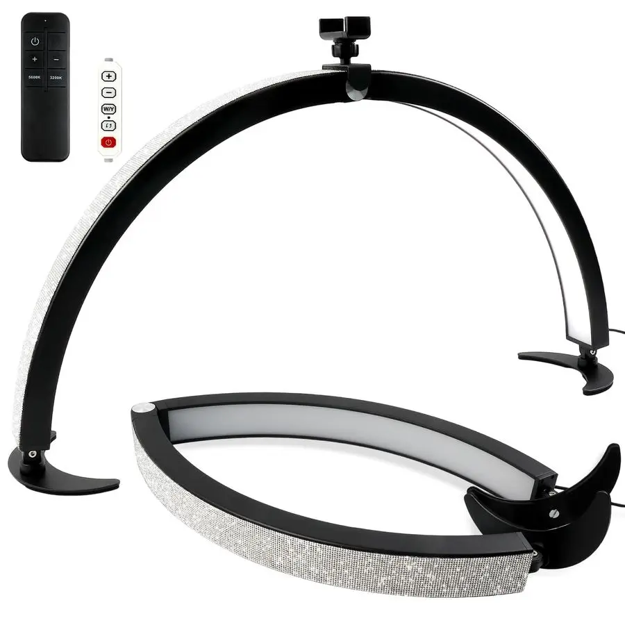 

Half Moon Light for Nail Desk, 29 40W Professional Nails Table Tech Lamp with Phone Holder amp Controller amp Remote, Rhinestone