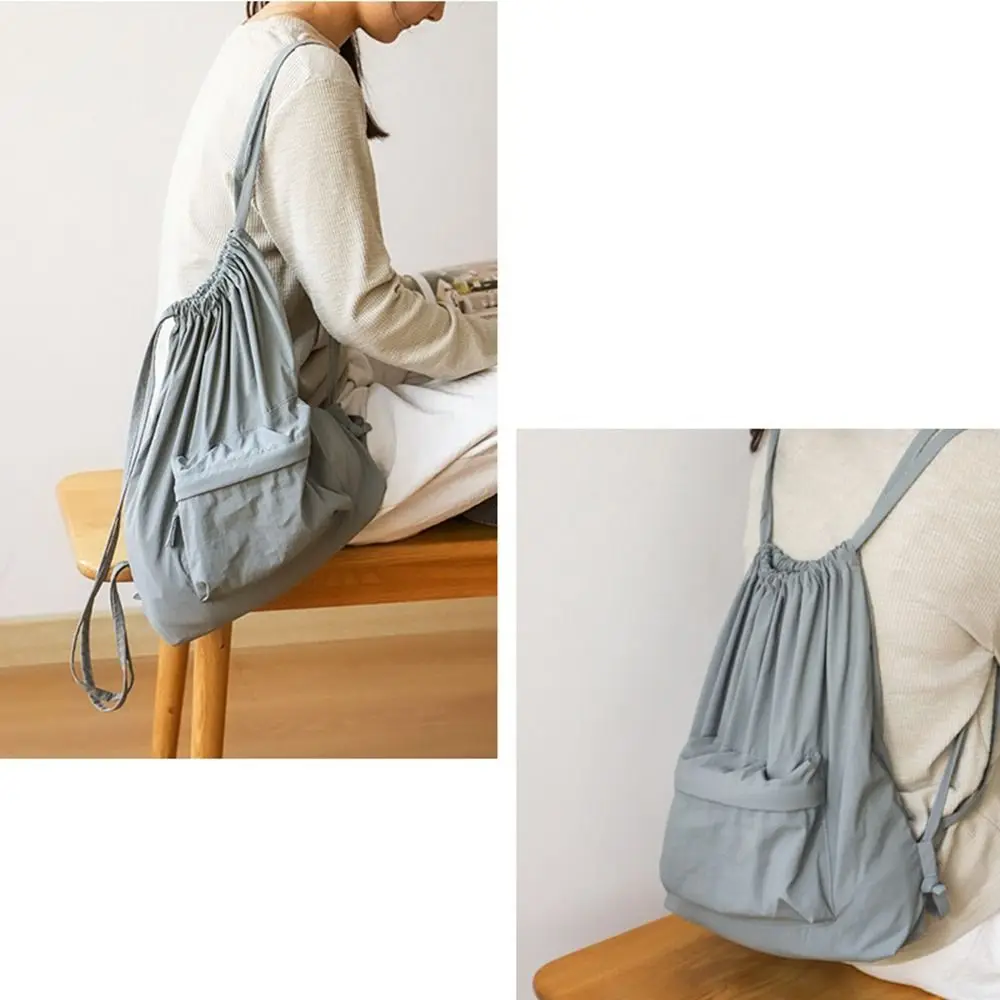 Sweet Korean Style Drawstring Backpack Portable Type Commute Nylon Backpack Large Capacity Niche Design Cloth Shoulder Bag Girls