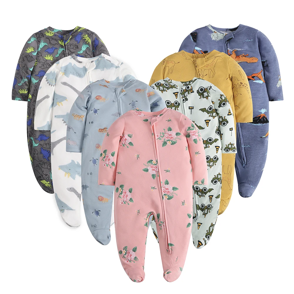 

Newborn Footed Pajamas Zipper Girl and Boy Romper Long Sleeve Jumpsuit Cotton Solid White Fashion 0-12 Months Baby Clothes