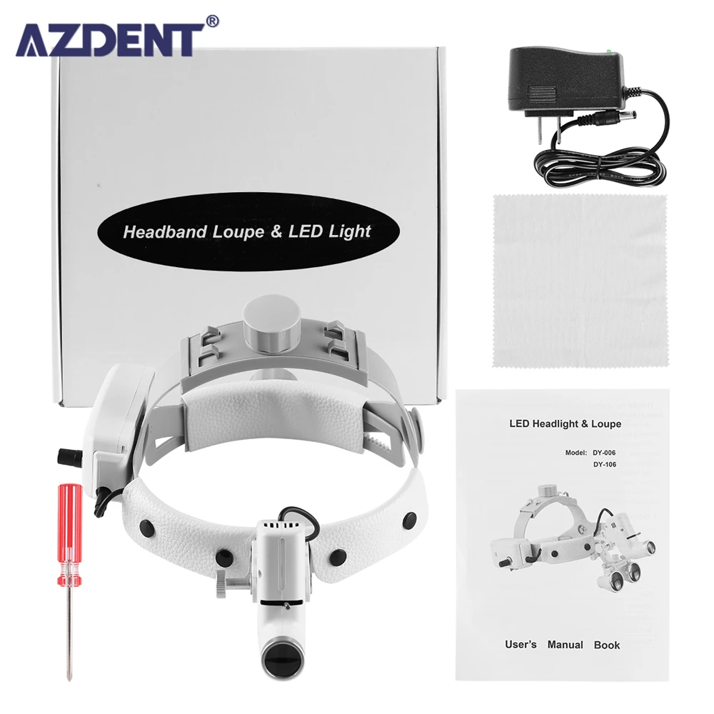 AZDENT Dental Surgical LED Headlight Headband Binocular Loupes Brightness Spot Ajustable Headlamp Lab Head Light Lamp Dentistry