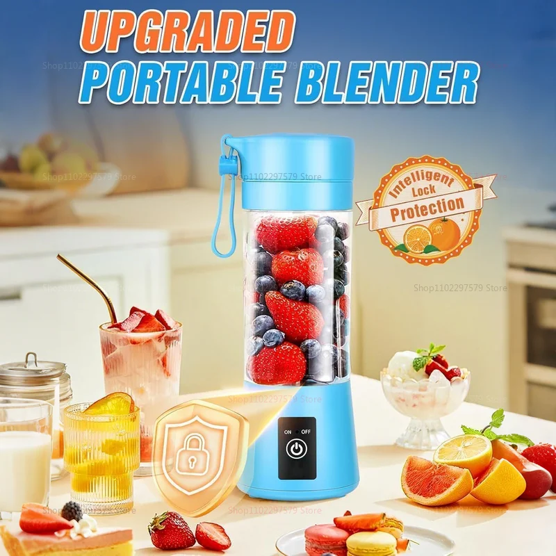 Taza exprimidora de frutas y verduras de viaje, licuadora portátil recargable por USB, minilicuadora de potencia de corte fuerte con 6 cuchillas, 380Ml