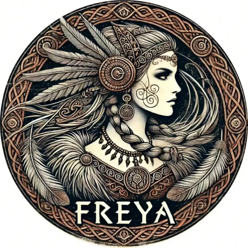 فن مستدير من Norse Goddess Freya - ديكور حائط من ريش عقدة سلتيك لديكور المنزل Pagan Boh