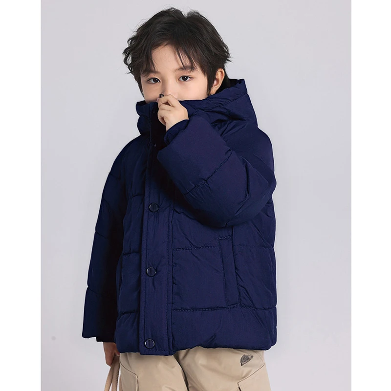 Teen Boys Jacket Autumn Winter New Solid Color Lining Plush Thick Warm Hooded Zipper Coats For 3-10Y Boys Cotton Down Snowsuit