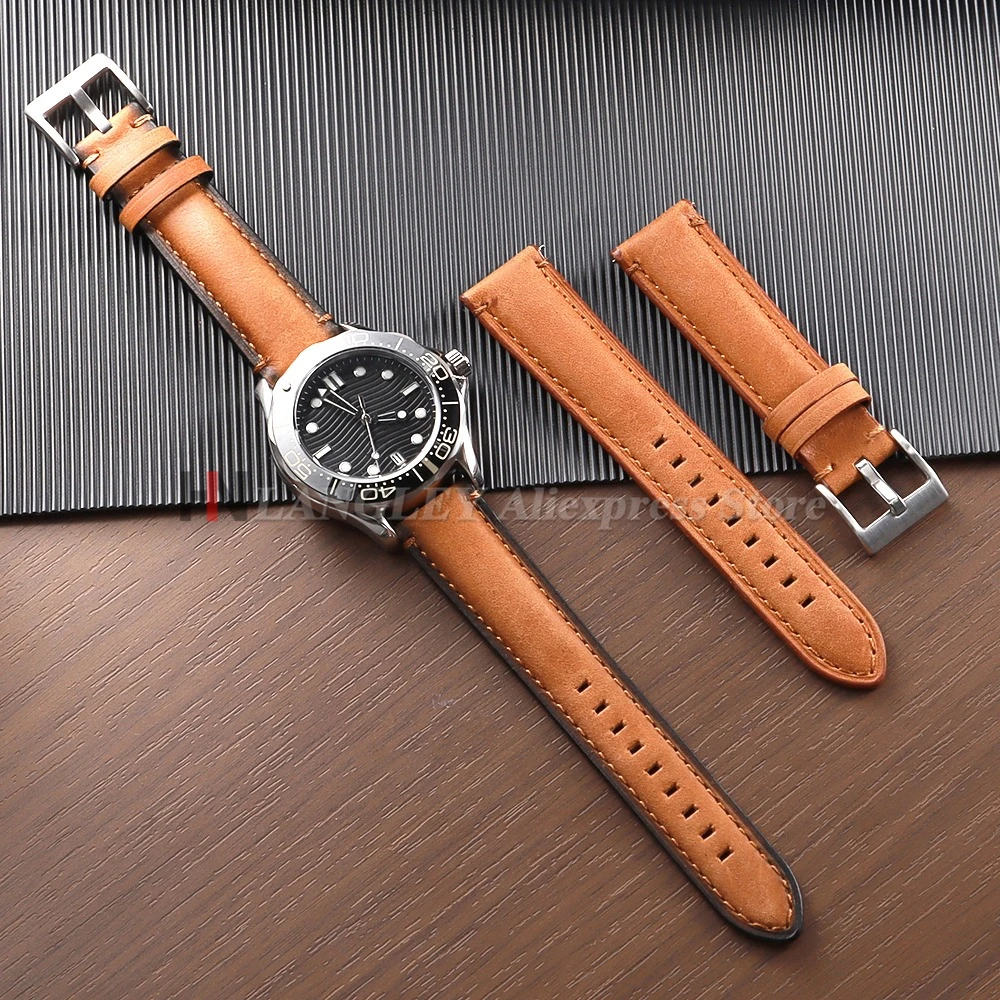 Quick Release Vintage Cowhide Leather Watch Strap 20mm 22mm 24mm for Fossil for Huawei Watch GT4/GT5 Bracelet Brown Accessories