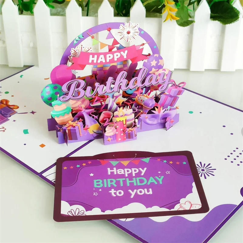 Hot 3D Pop UP Happy Birthday Cards Invitation Cake Greeting Card Business Kids Gift Tourist Postcard for Friend Dad Mom Present